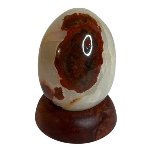 Polished Carnelian Stone Egg on Wooden Stand Office Home Decor - Picture 2 of 9